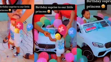 “Small pikin don first me buy car” — Reactions as parents surprise their baby girl with new car