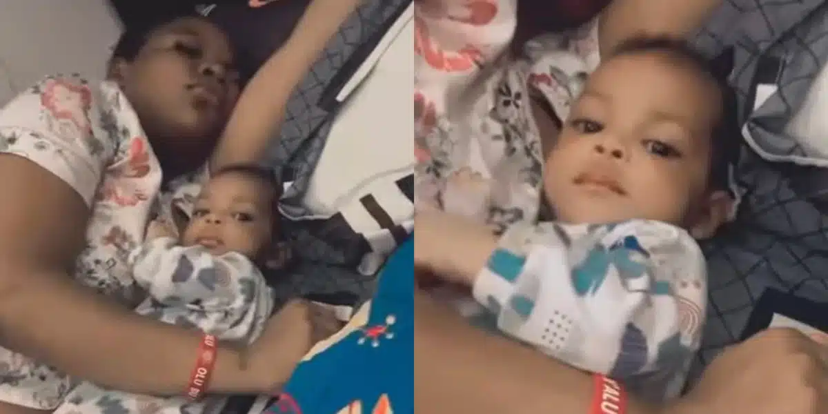 “You wan collect my wife from me” — Man vents as 3 month old son cuddles with his mother