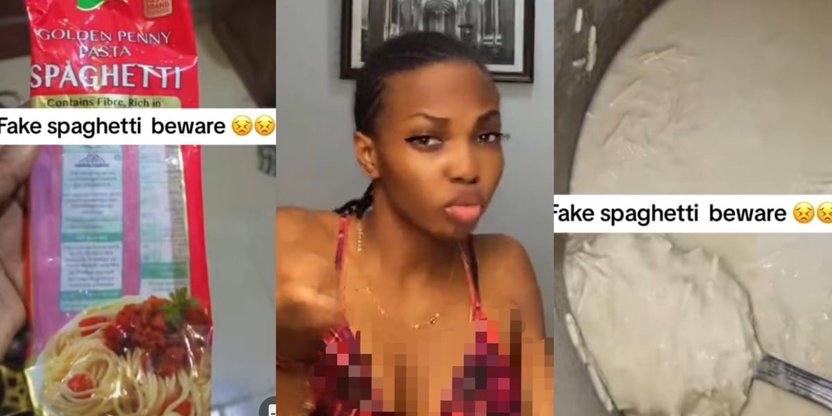 "God, help us" - Nigerian lady raises alarm on social media as she allegedly purchased fake Golden Penny spaghetti
