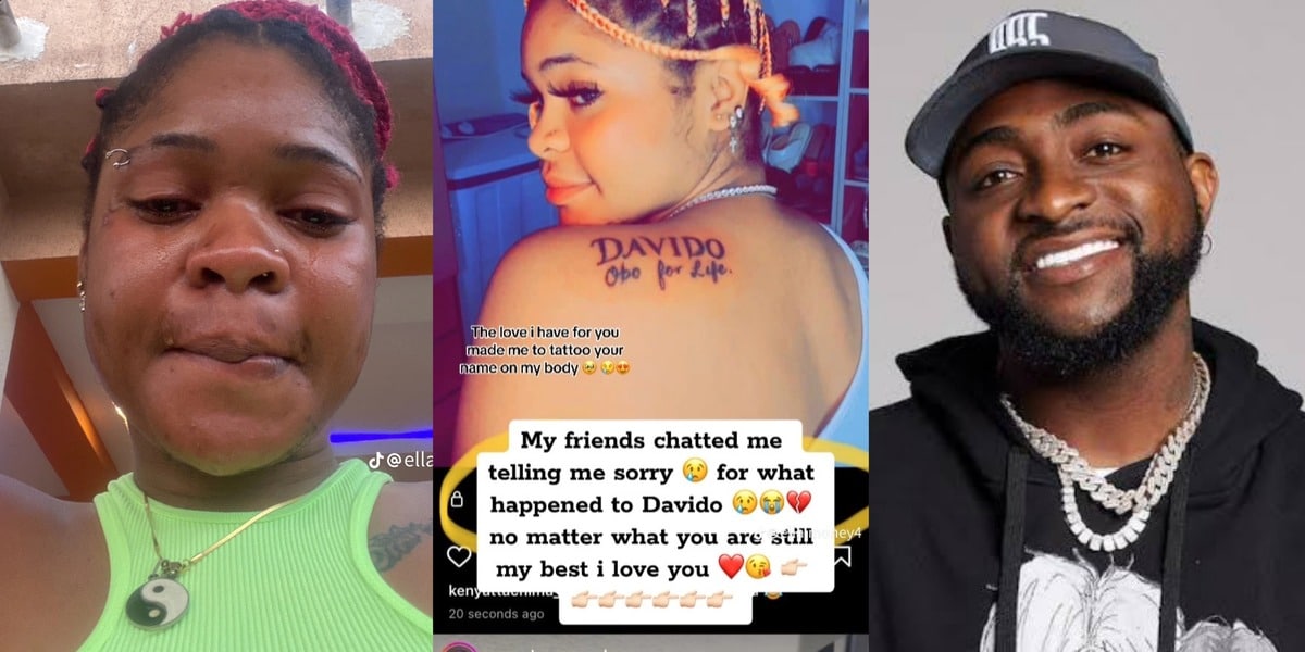 "Davido, you're my best, I love you" - Beautiful lady declares love for Davido as she tattoos his name on her back