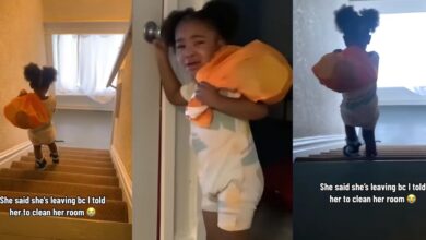 Heartbreaking moment as little girl sheds tears, packs out of her parents' house after being told to clean her room