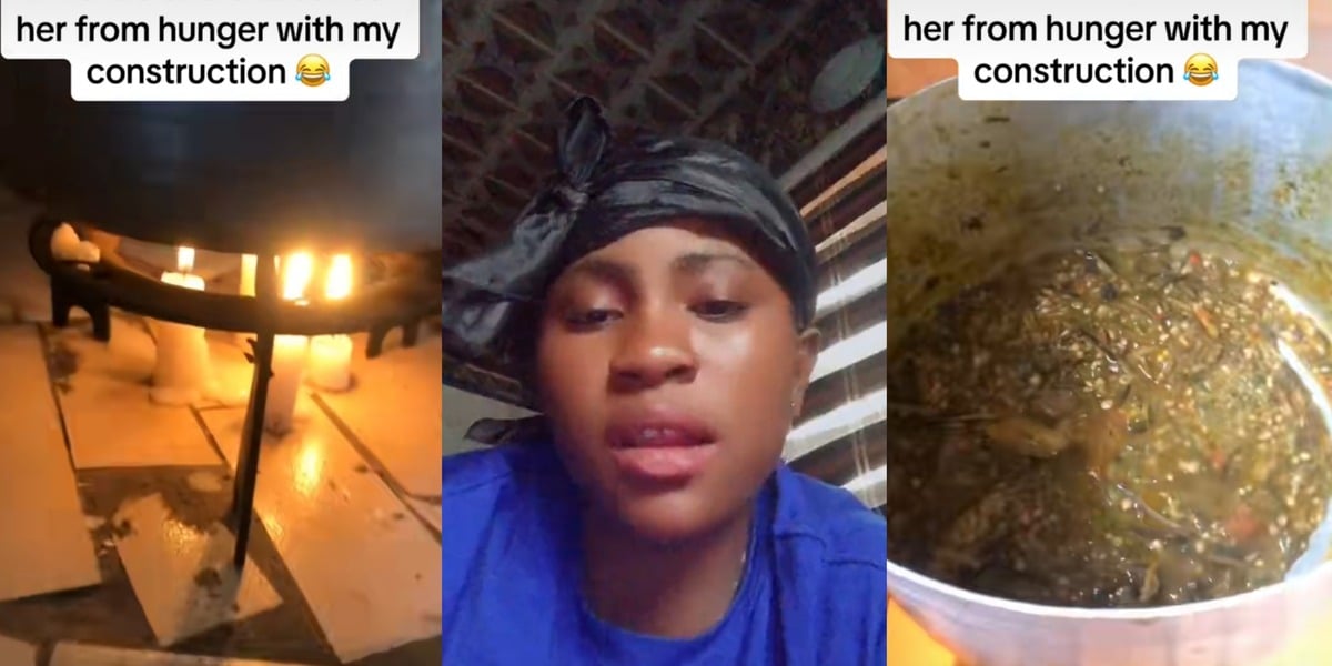 Resourceful Nigerian lady resorts to using candles to warm okra soup after her gas cylinder runs out