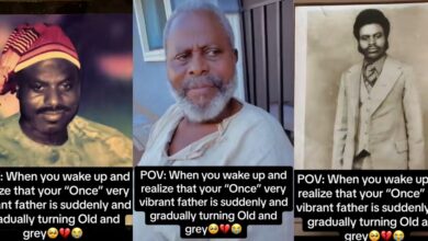 Emotions and heartbreak as lady shares shocking transformation of father's youthful days to gray years