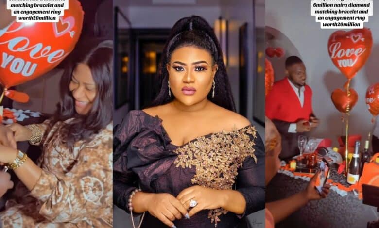 Heartwarming scene as Nkechi Blessing gets engaged with ₦20 million ring, ₦6 million diamond bracelet