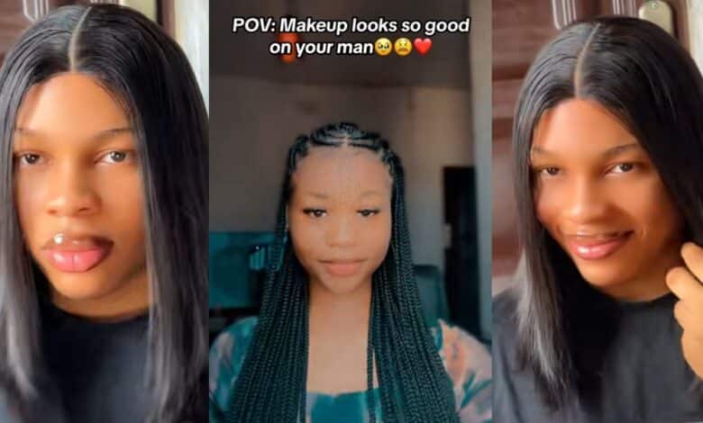 "A handsome princess" - Nigerian lady stuns internet as she transforms boyfriend into woman with makeup