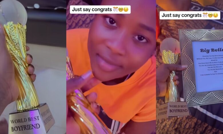 Beautiful Nigerian lady honors boyfriend with 'World's Best Boyfriend' award and heartfelt gifts on Valentine's Day