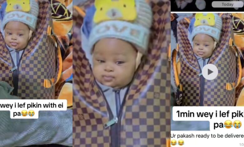 "Your pikin, ready to be delivered" - Outrage as husband puts baby in travelling bag during wife's one-minute absence