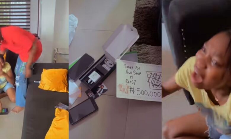 "Double suprise" - Nigerian lady overwhelmed with joy as elder brother gifts her brand new Infinix Hot 40i, 500k cash