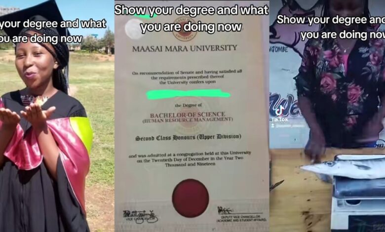 "Madam abeg, cut am into 15 pieces" - Social media erupts as lady flaunts university degree vs. what she's currently doing