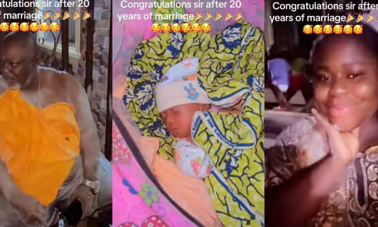 "After 20 years of marriage" - Nigerian family showered with congratulations as couple welcomes first child