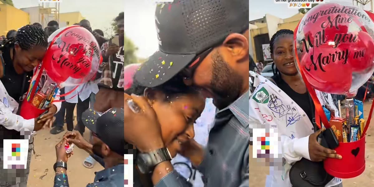 "Another day to cry tear of joy" - Heartwarming scene as Nigerian man proposes to girlfriend on her graduation day