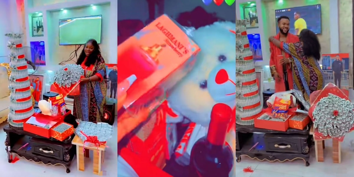 "First birthday as a wife" - Nigerian man surprises wife with gifts, money bouquet on her first birthday post-wedding