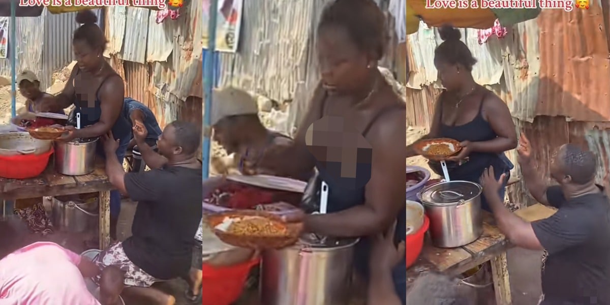 "Power of love, step 1 completed" - Romantic scene as Nigerian man takes a knee, proposes to food vendor girlfriend