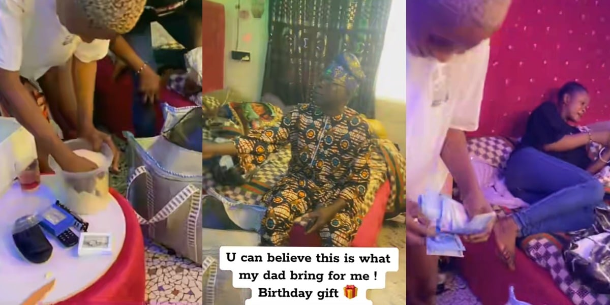 "God bless daddy" - Heartwarming surprise as Nigerian father gifts his daughter garri, ₦10k on her birthday