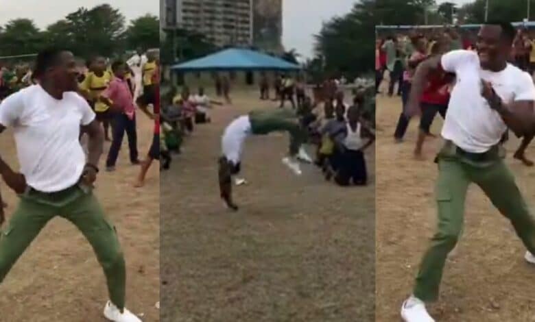 "He dey collect pass 33k" – Youth corper stirs reactions as he dances passionately with his students