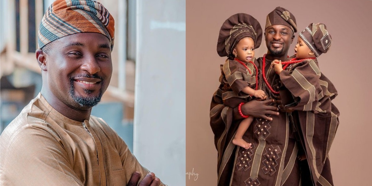 "These are my testimonies" – Adeniyi Johnson celebrates birthday with his adorable twins