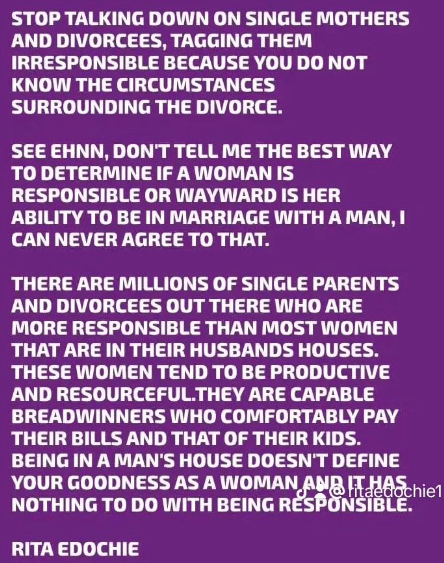 Rita Edochie slams those shaming single mothers and divorcees