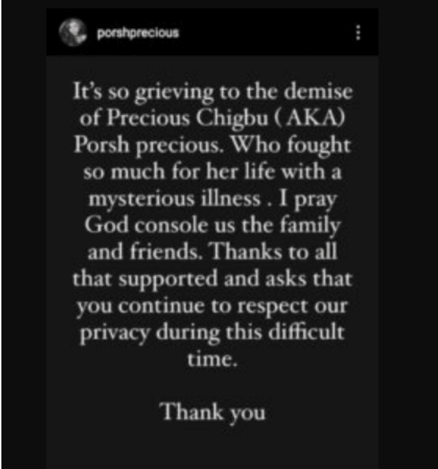 IG influencer Porsh Precious reportedly passes away
