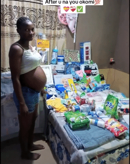 "After you na you" - Pregnant lady appreciates husband as she flaunts baby gifts