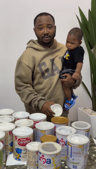  "I think we have to start giving him Eba" - Man cries out as their barely 5-month-old baby finishes 14 tins of Cerelac