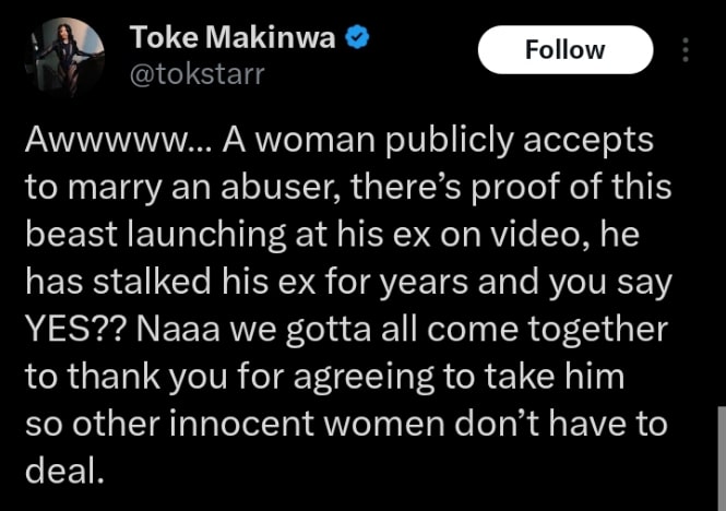 Toke Makinwa Nigerian man engaged