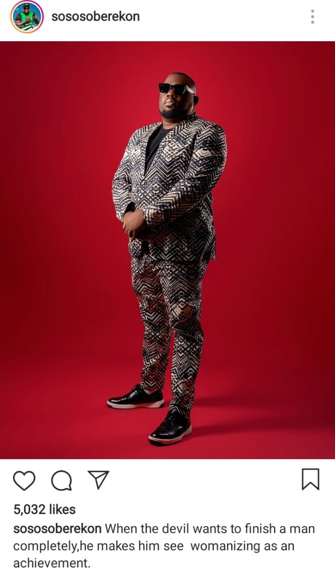 Soso Soberekon tackles men seeing womanizing as an achievement