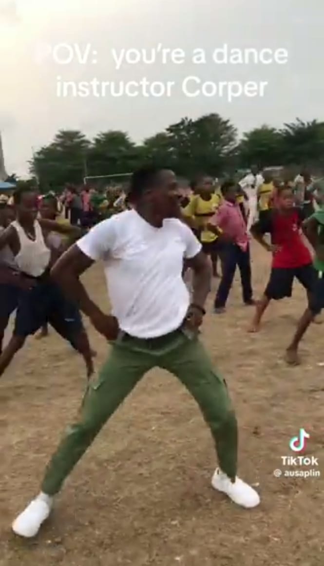 Youth corper passionately dancing with his students 
