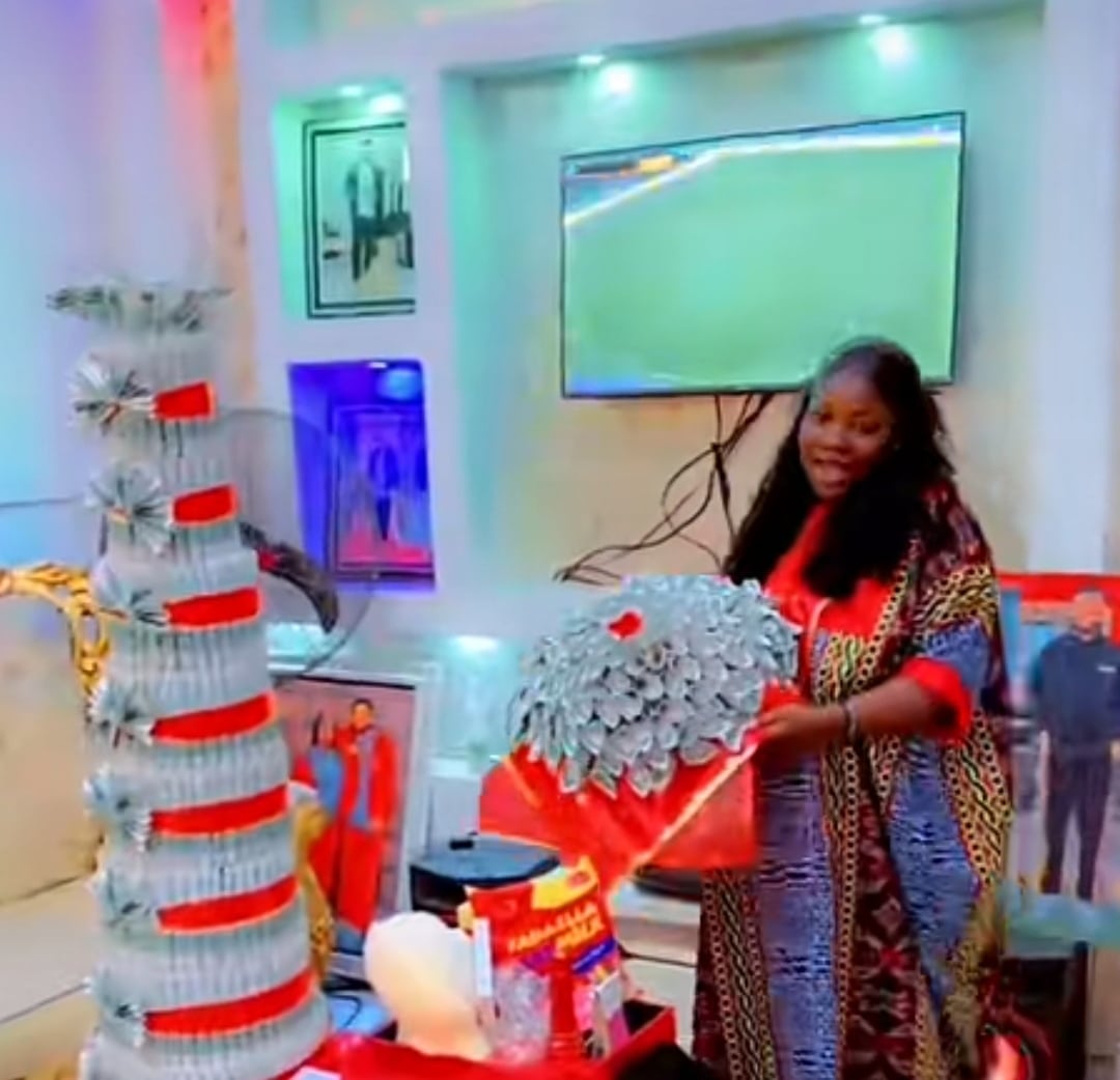 "First birthday as a wife" - Nigerian man surprises wife with gifts, money bouquet on her first birthday post-wedding