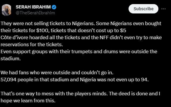 “They were not selling tickets to Nigerians” – Nigerian influencer laments ordeal at AFCON final