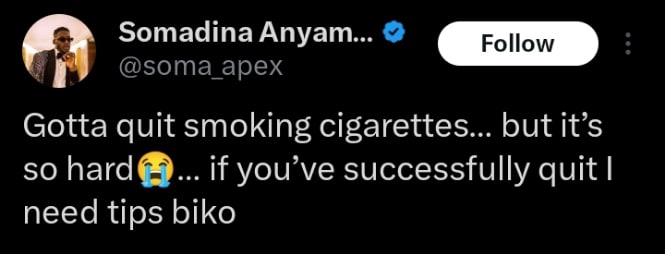 Soma quit smoking cigarettes