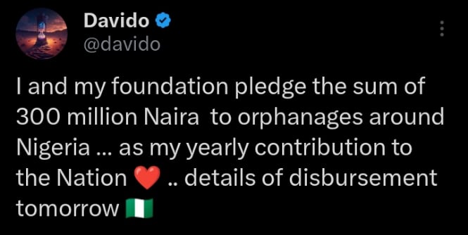 Davido pledges N300M to orphanages in Nigeria