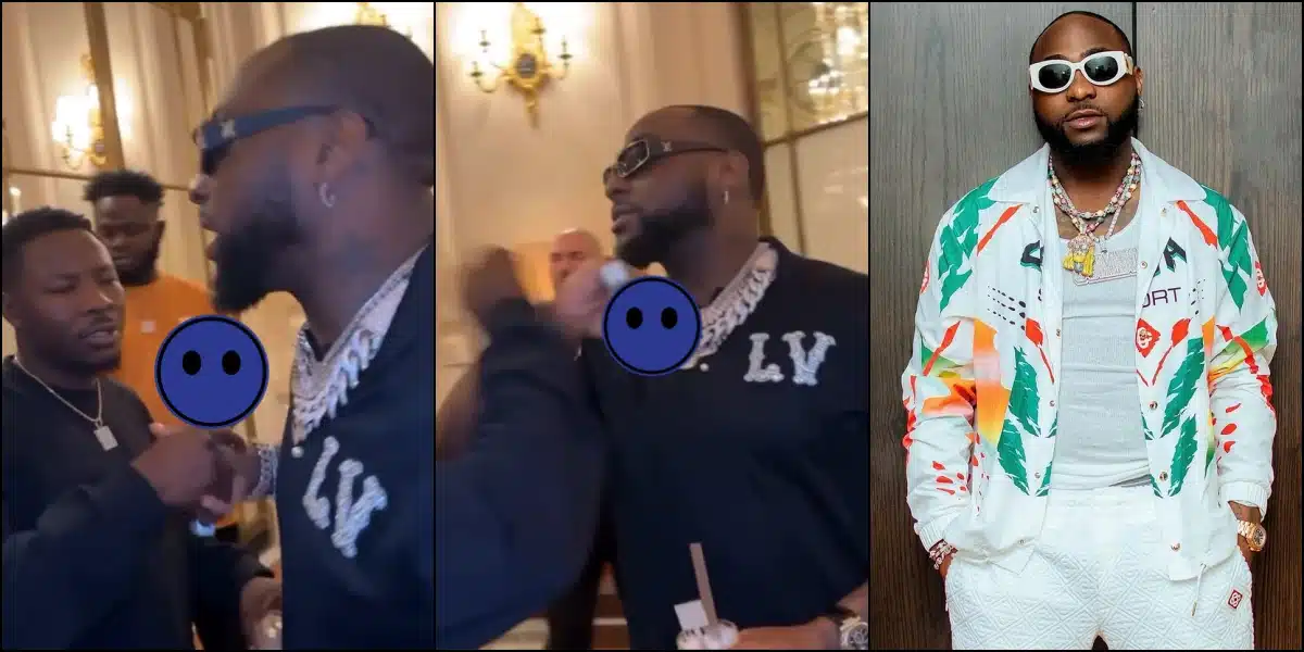 Reactions trail Davido's unusual handshake with a man in black