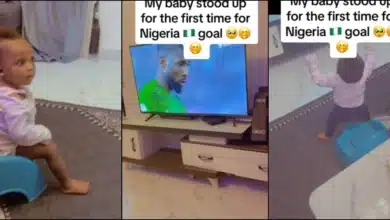 little baby stands first Nigeria's goal