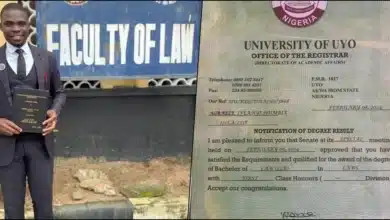 Man celebrates as he becomes first male 1st class Law graduate at UNIUYO