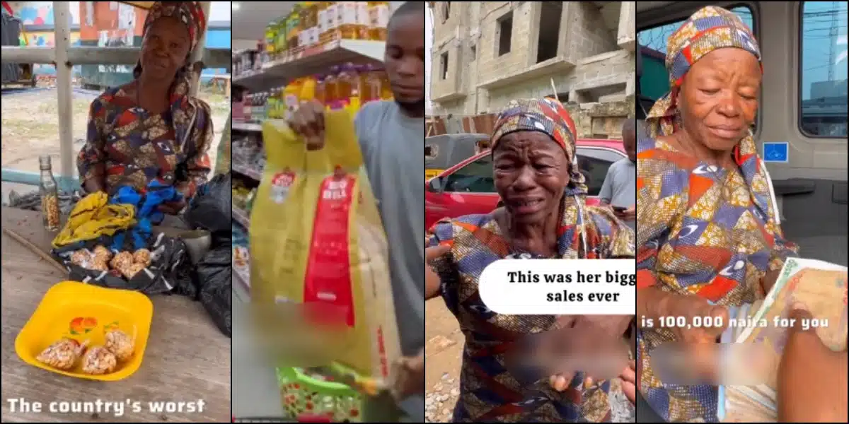 man groundnut seller gifts bag rice oil