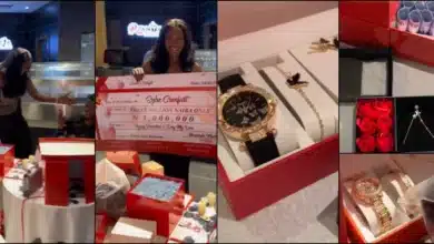 man surprises girlfriend valentine's day