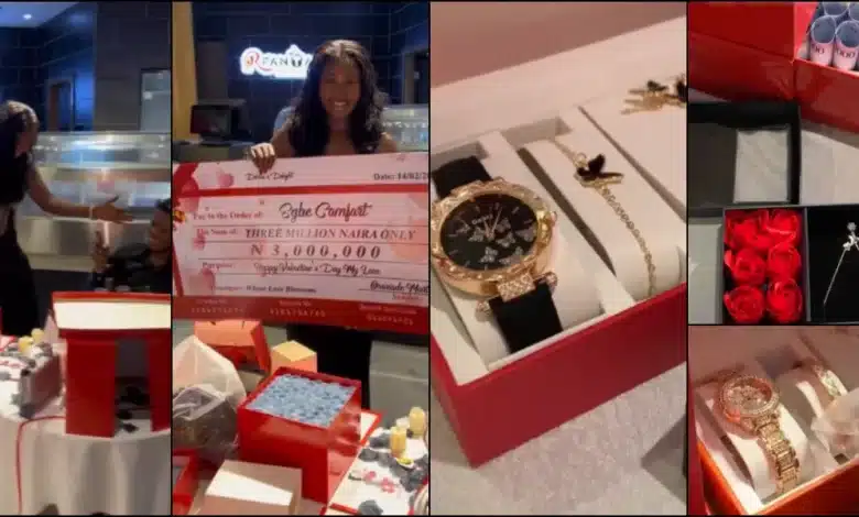 man surprises girlfriend valentine's day