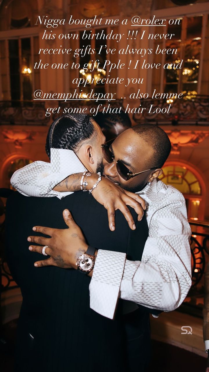 Davido appreciates Memphis Depay for gifting him a Rolex 