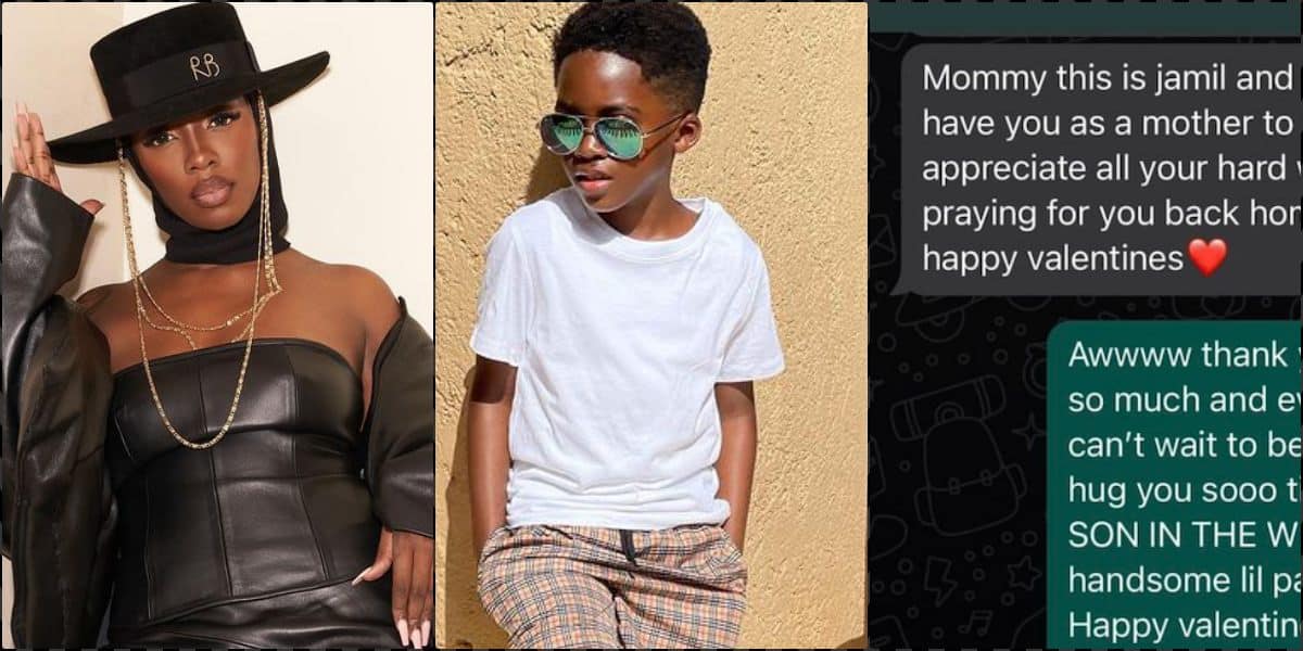 Tiwa Savage shares touching text from son, Jamil ahead of Valentine