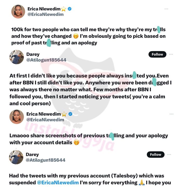 Erica generously gifts man troll