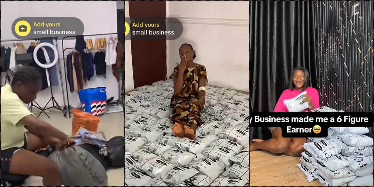 Lady celebrates six figures earning from her business, flaunts huge orders