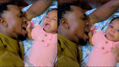 "You think say na only you sabi cry" - Little girl shocked as father joins her in crying