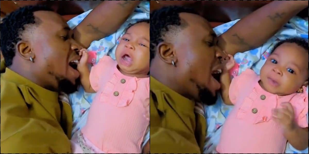 "You think say na only you sabi cry" - Little girl shocked as father joins her in crying
