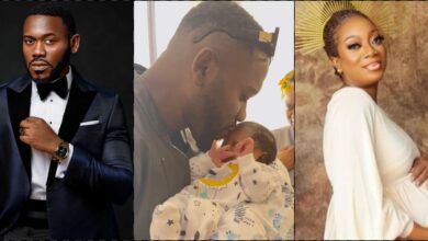 Deyemi Okanlawon shares adorable moment with newborn baby, surprises wife