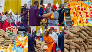 "A Sunday to remember" - Pastor distributes bags of rice and yams to members after church service
