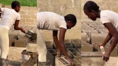 "Who's she, I want to marry her" - Lady seen in video molding blocks gets applauds online