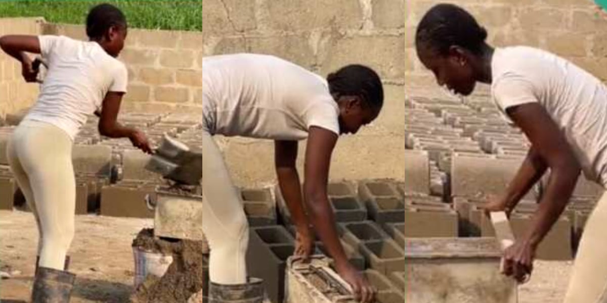 "Who's she, I want to marry her" - Lady seen in video molding blocks gets applauds online