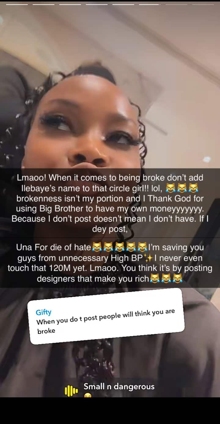 "I've not touched my N120M BBNaija money yet" - Ilebaye brags