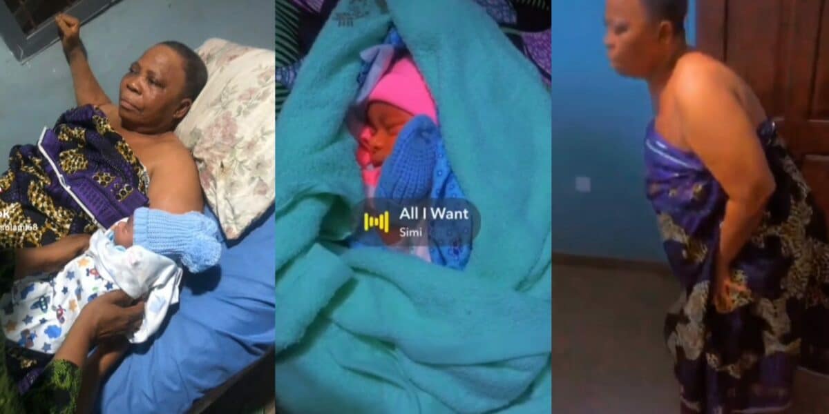 Elderly woman baby child