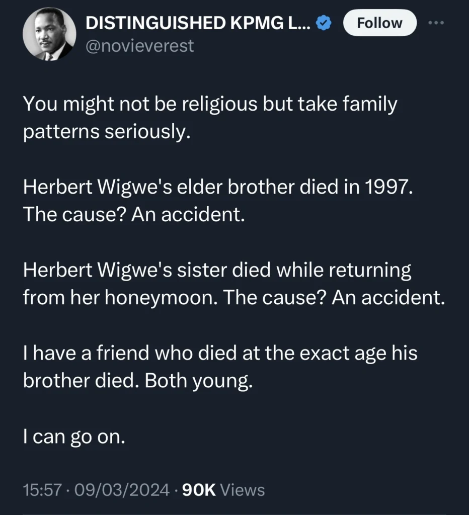 “Take family patterns seriously” — Man warns as he reveals Herbert Wigwe’s siblings also died by accident 